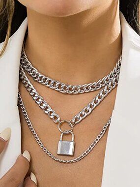 New -  Chunky Chain Necklace Punk Layered Choker Necklaces‎ Cuban Link Chain